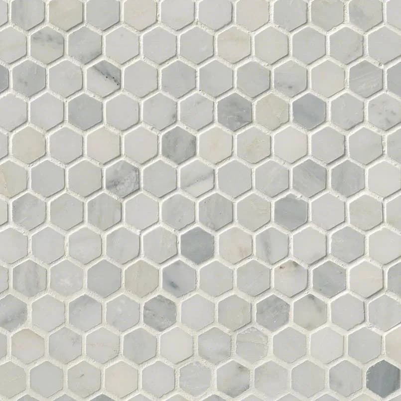 Arabescato Carrara 1inch Hexagon Honed In 12×12 Mesh
