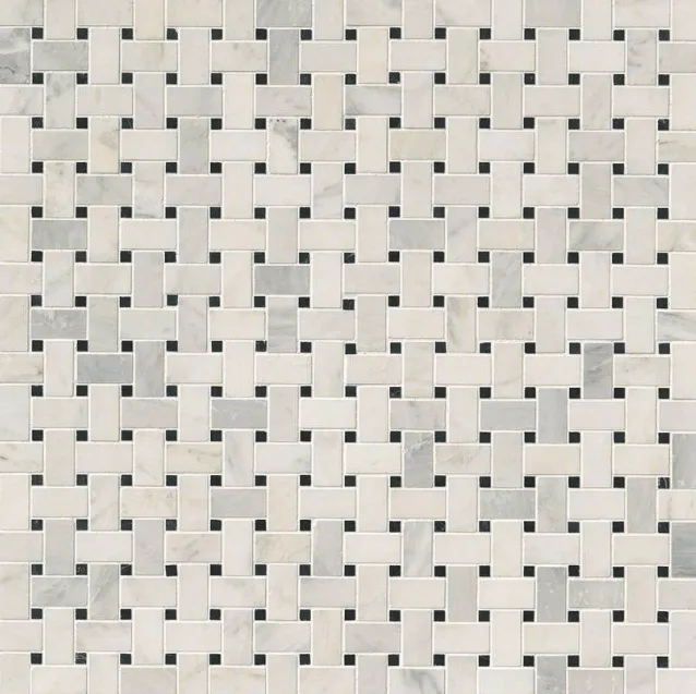 Arabescato Carrara With Black Marble Basket Weave Pattern Honed In A Mesh
