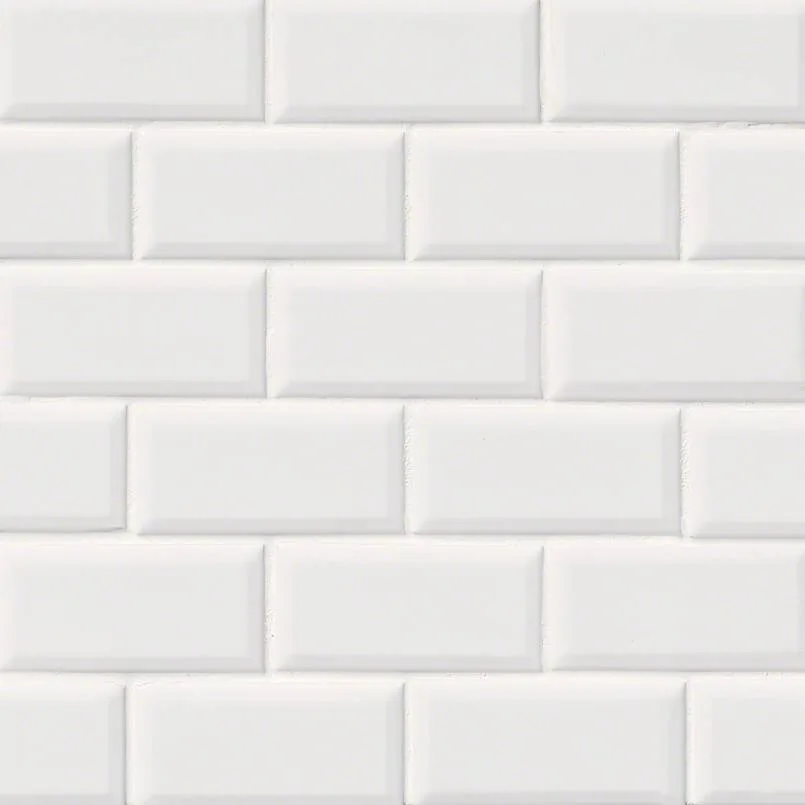 Domino White Glossy Subway Tile Beveled 2×4