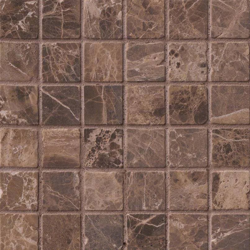 Emperador Dark 2x2 Tumbled In 12x12 Mesh