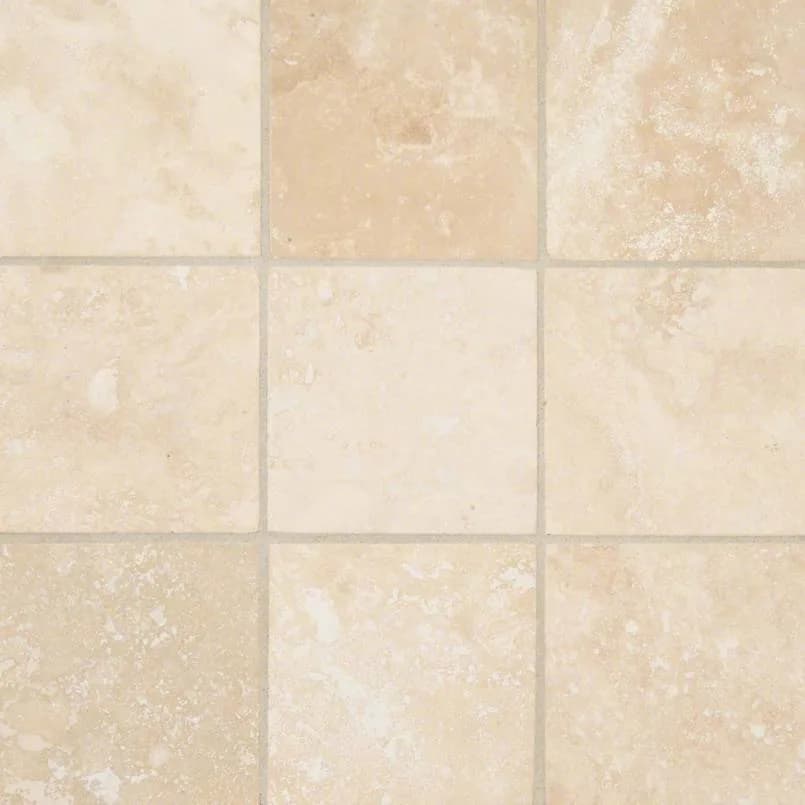 Ivory Travertine 4×4 Honed And Beveled Tile