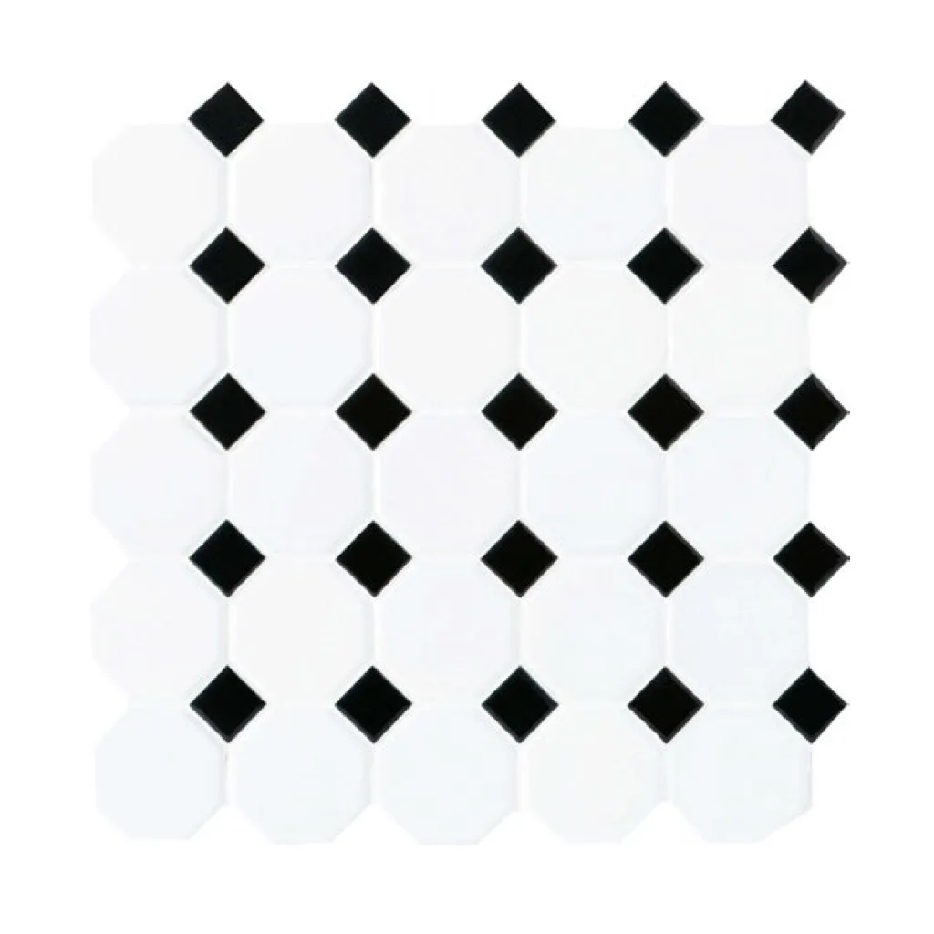 Daltile Octagon & Dot 6501 21 Matte White Black Dot