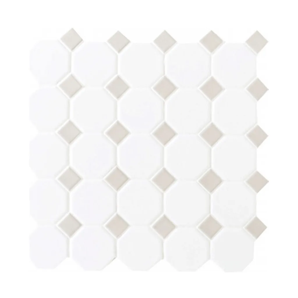 Daltile Octagon & Dot 6501 44 Matte White Gray Dot