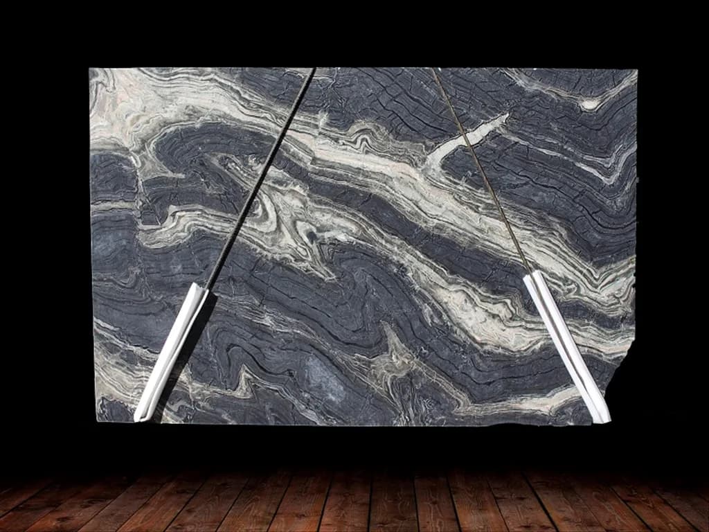 Silver Brown Wave Leather Finish Marble