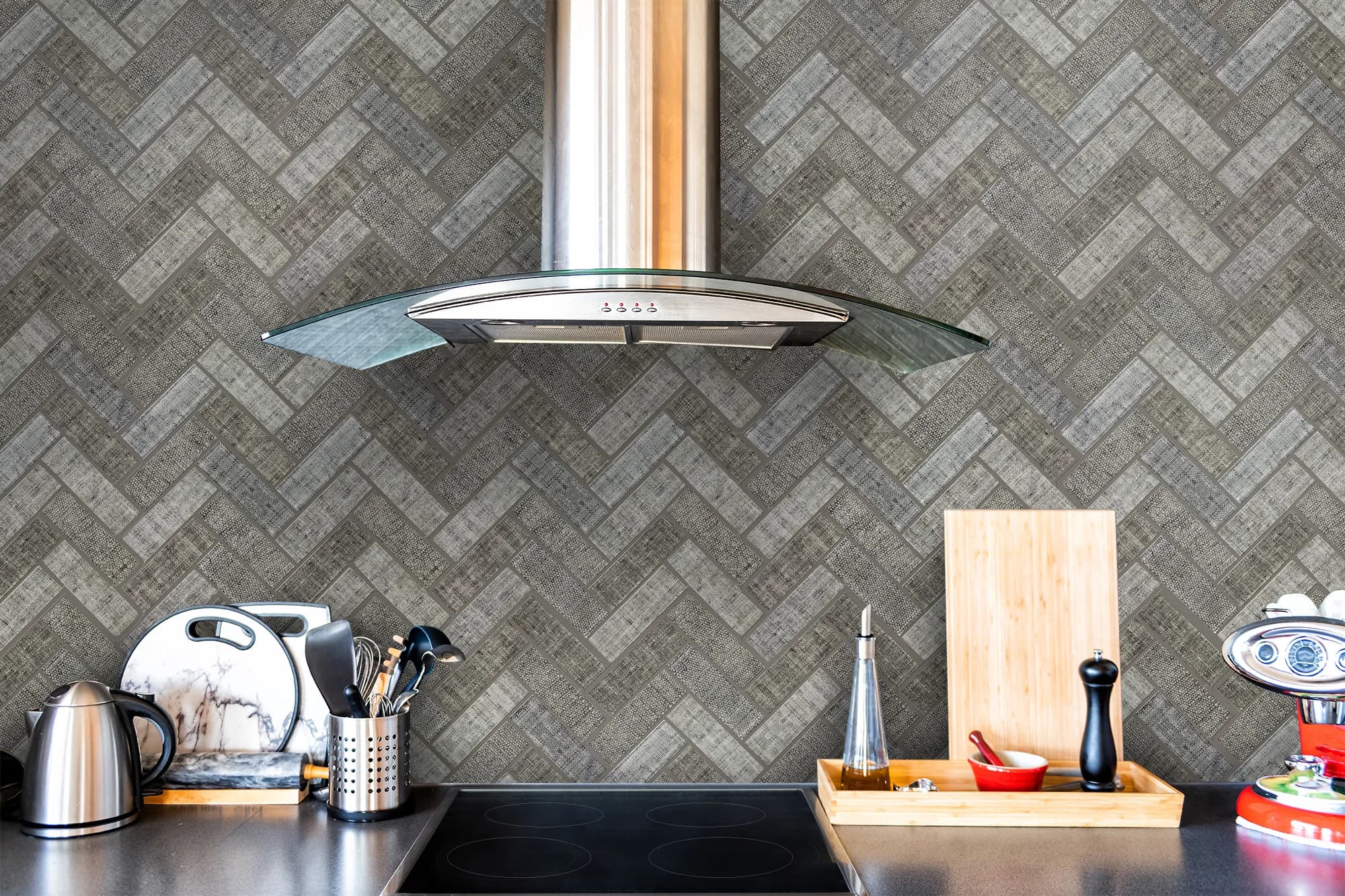 Greige Herringbone Tile