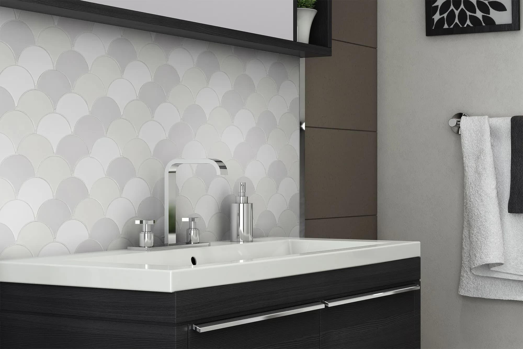 Parchment Tile Backsplash in Bathroom