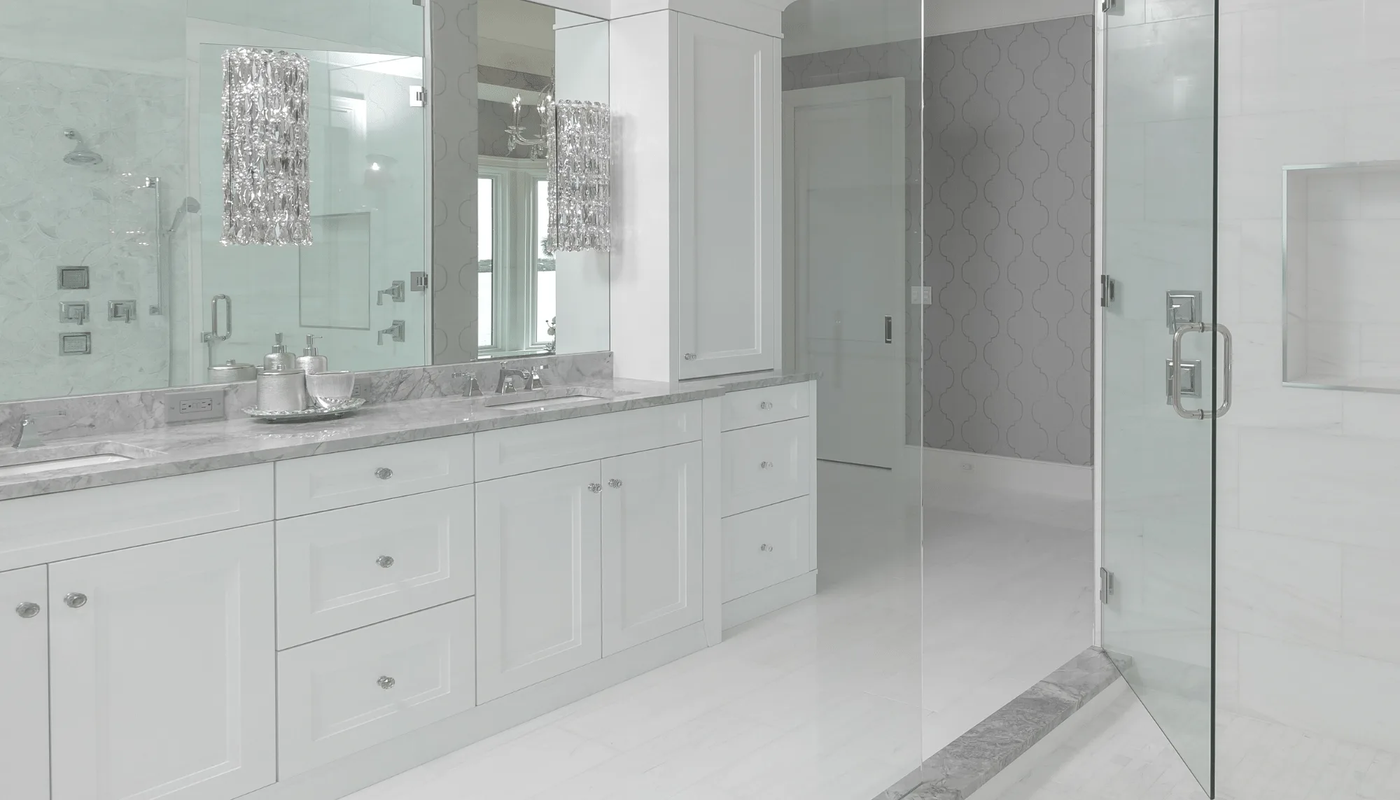 Super White Quartzite Bathroom Countertops Fabricated & Installed by International Guild of Surfaces