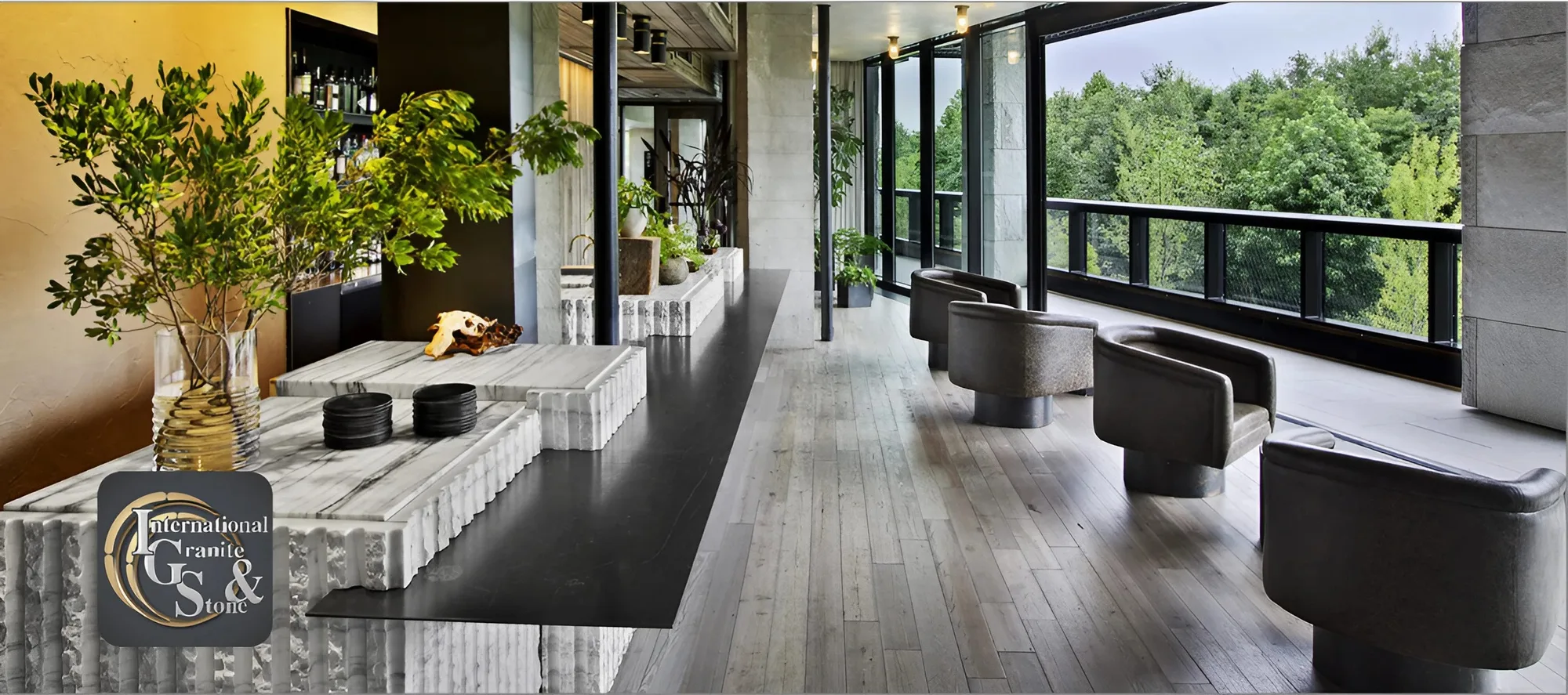 Image depicting a diverse range of countertop designs by IGS Countertops, suitable for both commercial and residential spaces, highlighting the versatility and craftsmanship of the installations.