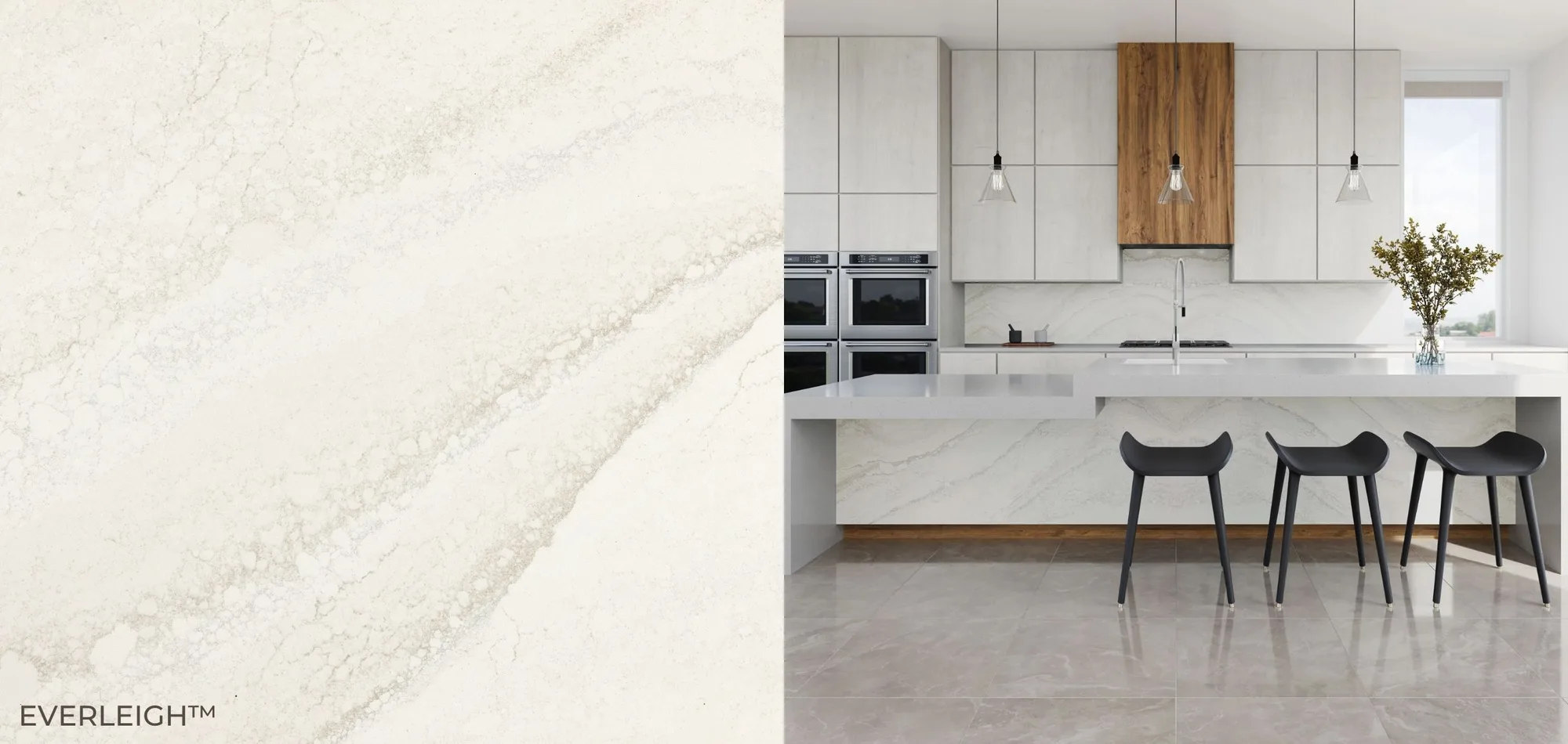 Everleigh Cambria Quartz Close up and Kitchen Countertops