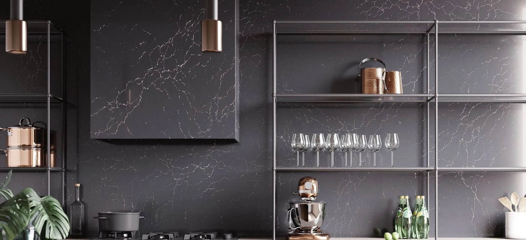 Mammoth Cave Cambria Quartz Kitchen Countertops and Full Height Backsplash Quartz vs Soapstone