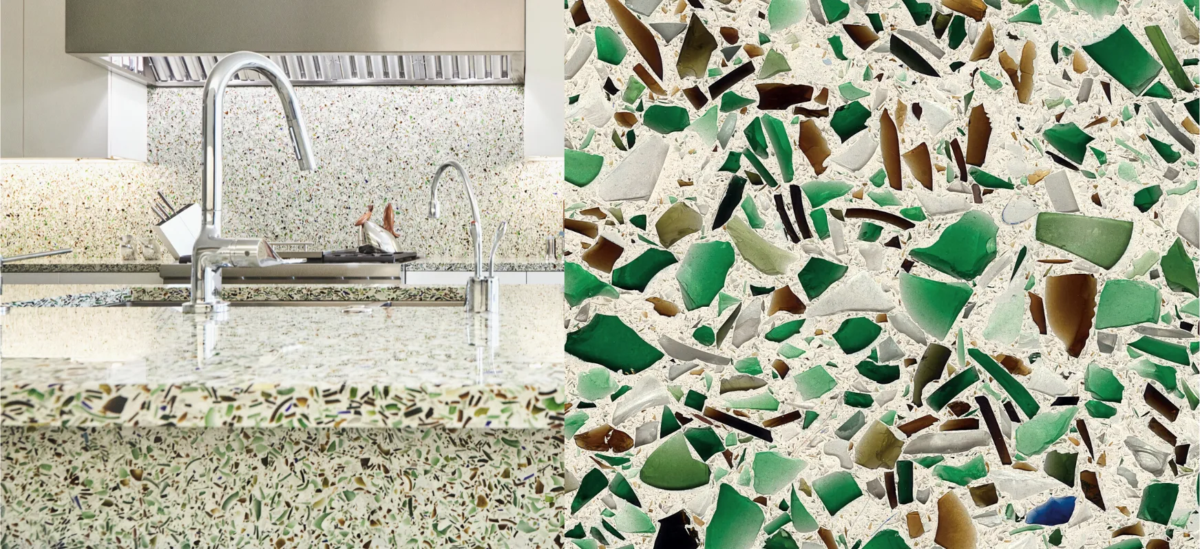 Bistro Green Vetrazzo Recycled Glass Kitchen Countertops