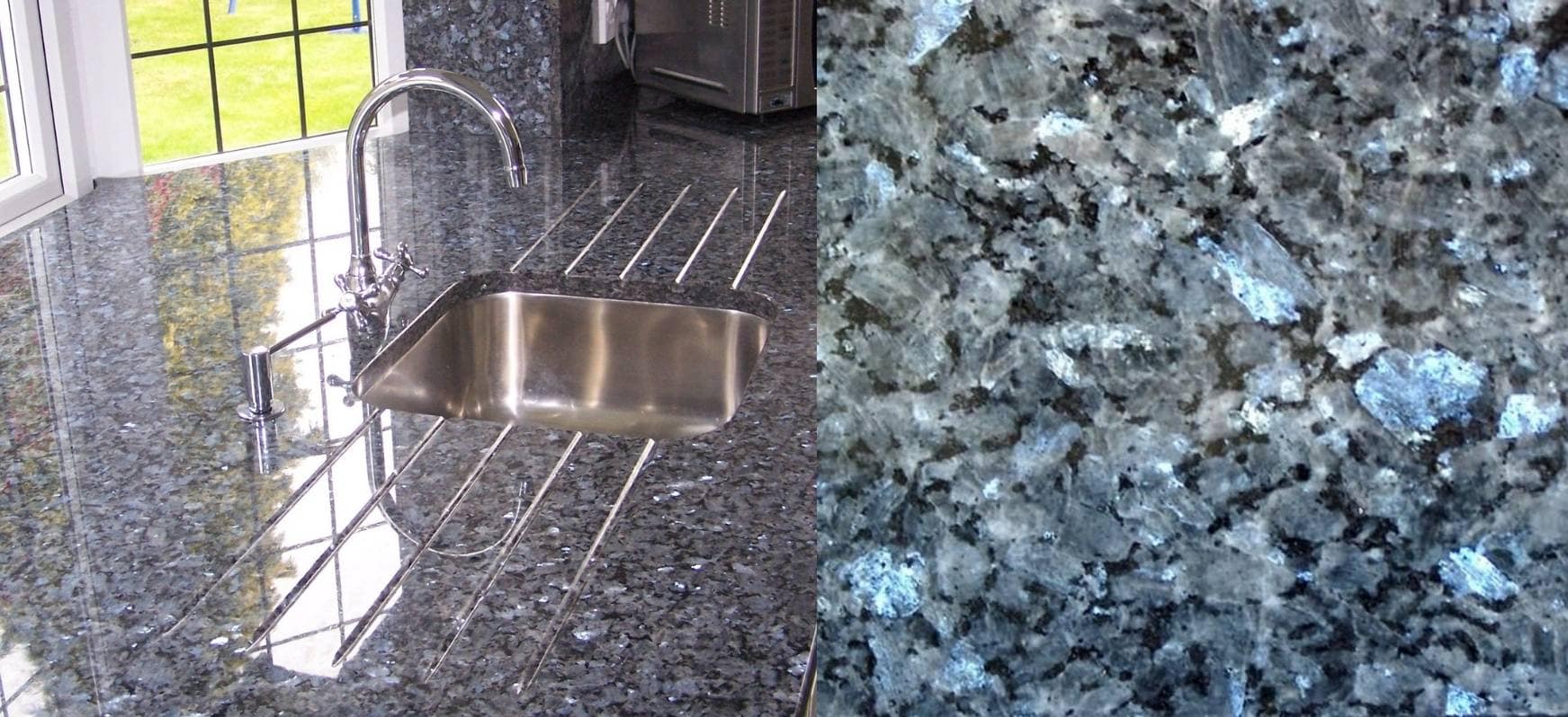 Blue Pearl Countertops and Close up Blue Countertops