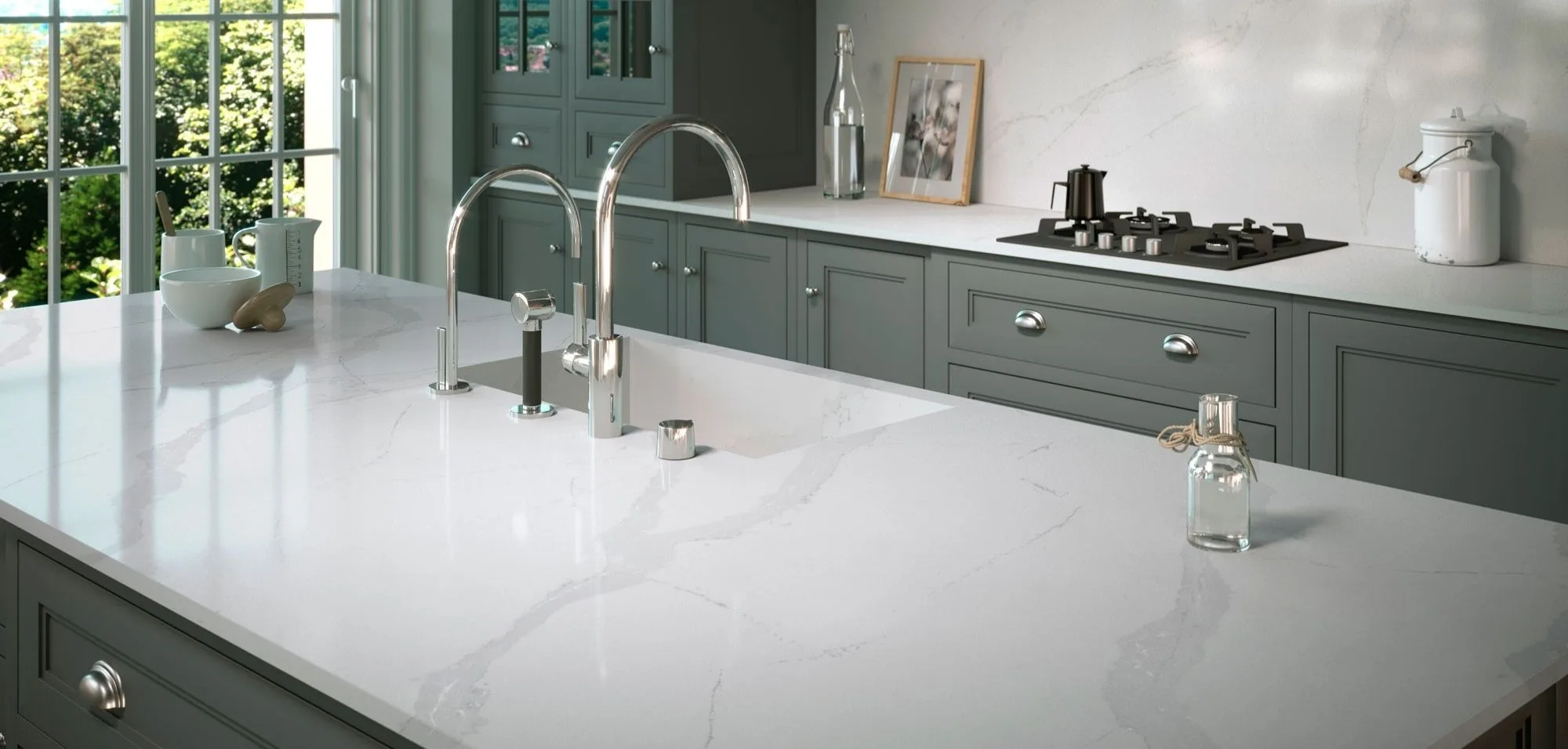Classic Calacatta Silestone Quartz Kitchen Island and Countertops