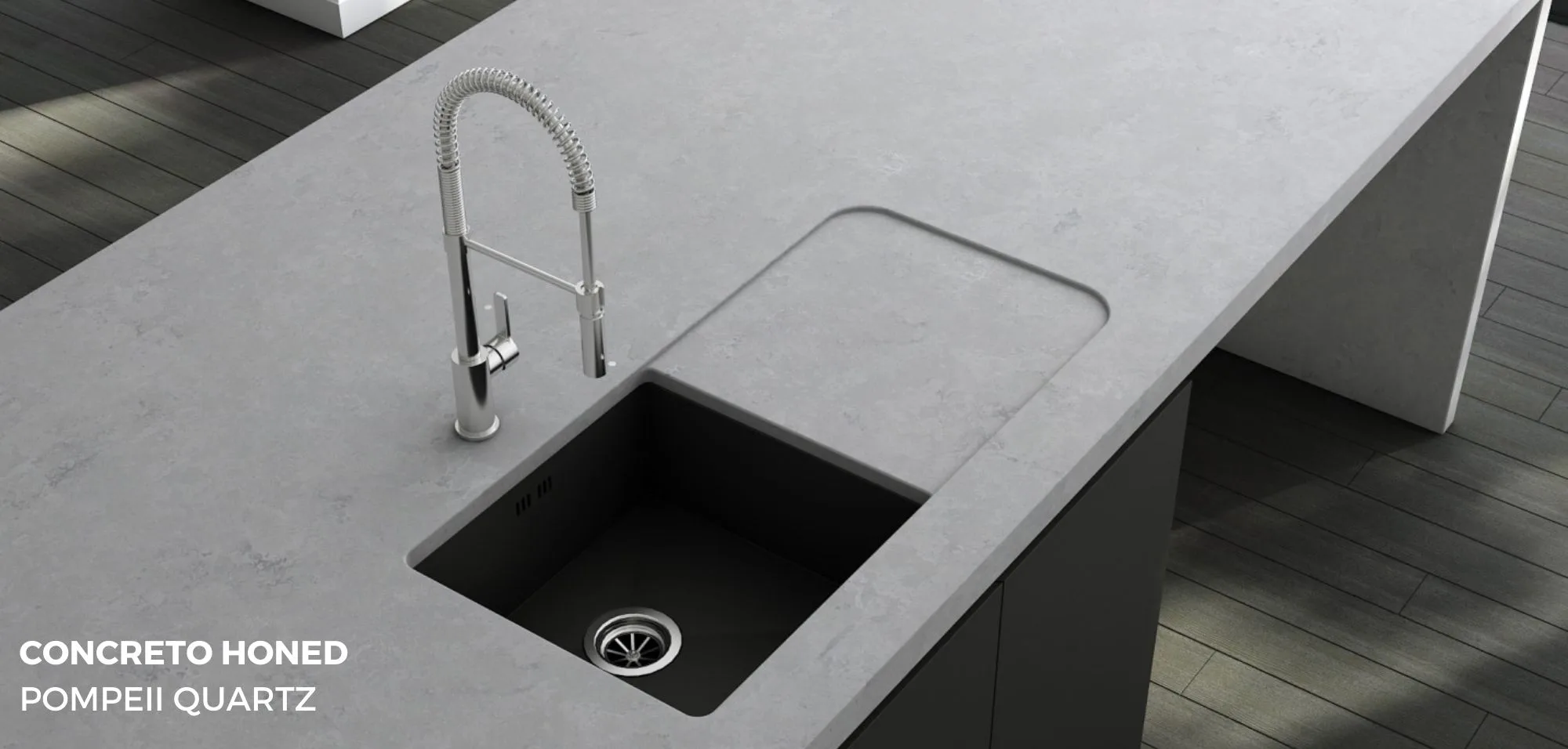 Quartz vs Concrete concreto honed pompeii quartz