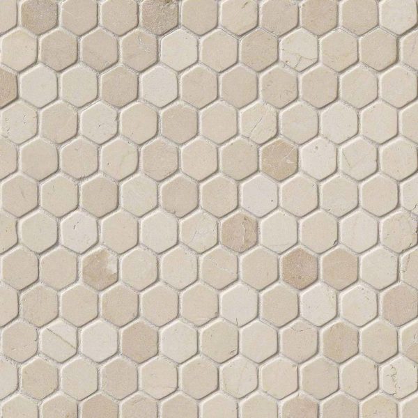 Crema Marfil 1″ Hexagon Tumbled In 12×12 Mesh