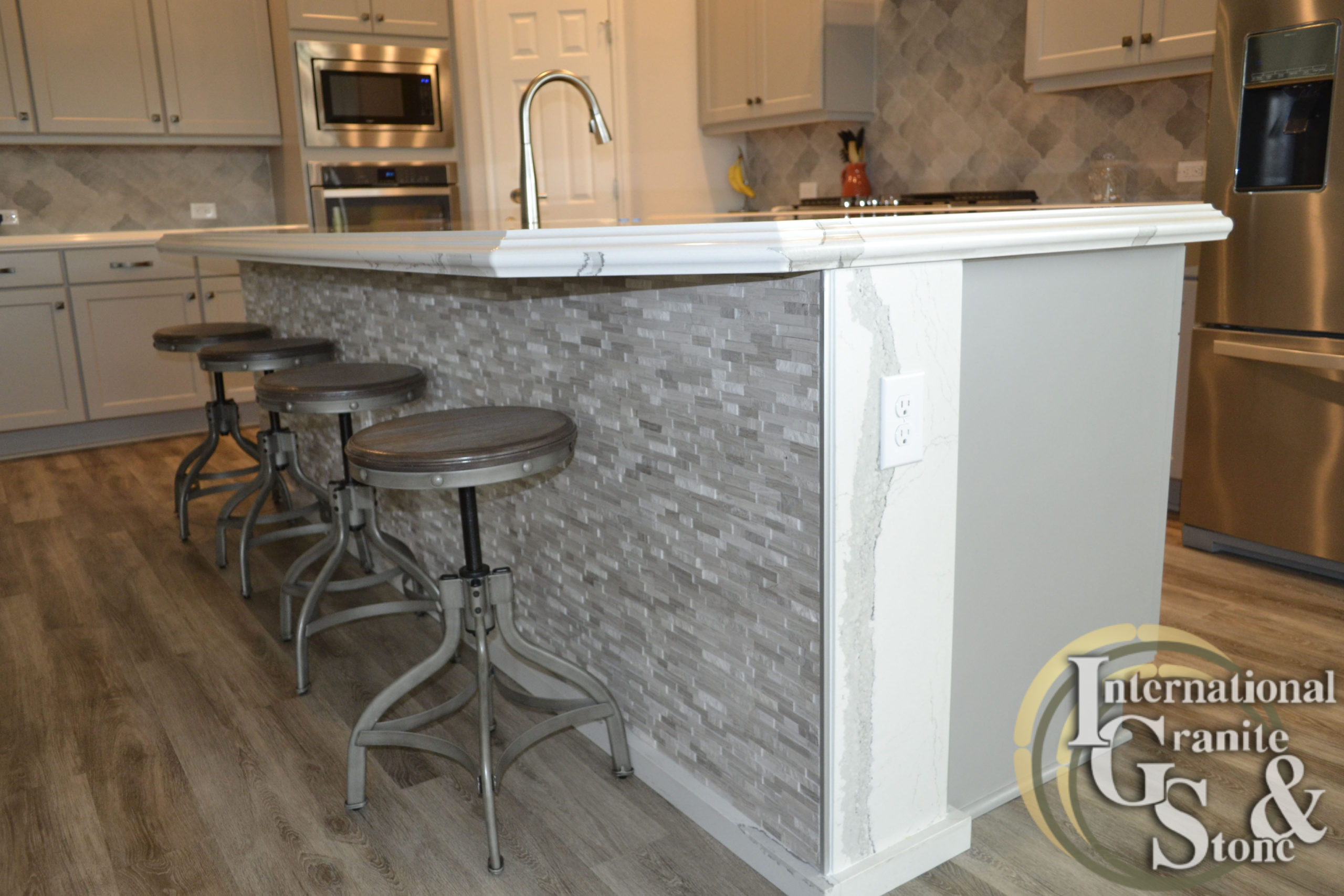 Gray Subway Tile with Cambria Kitchen Island