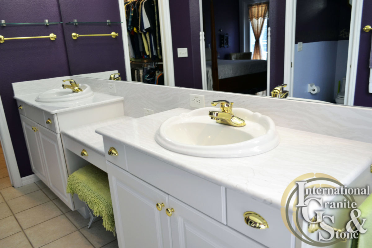 Double White Cambria Quartz Bathroom Countertops Vanity