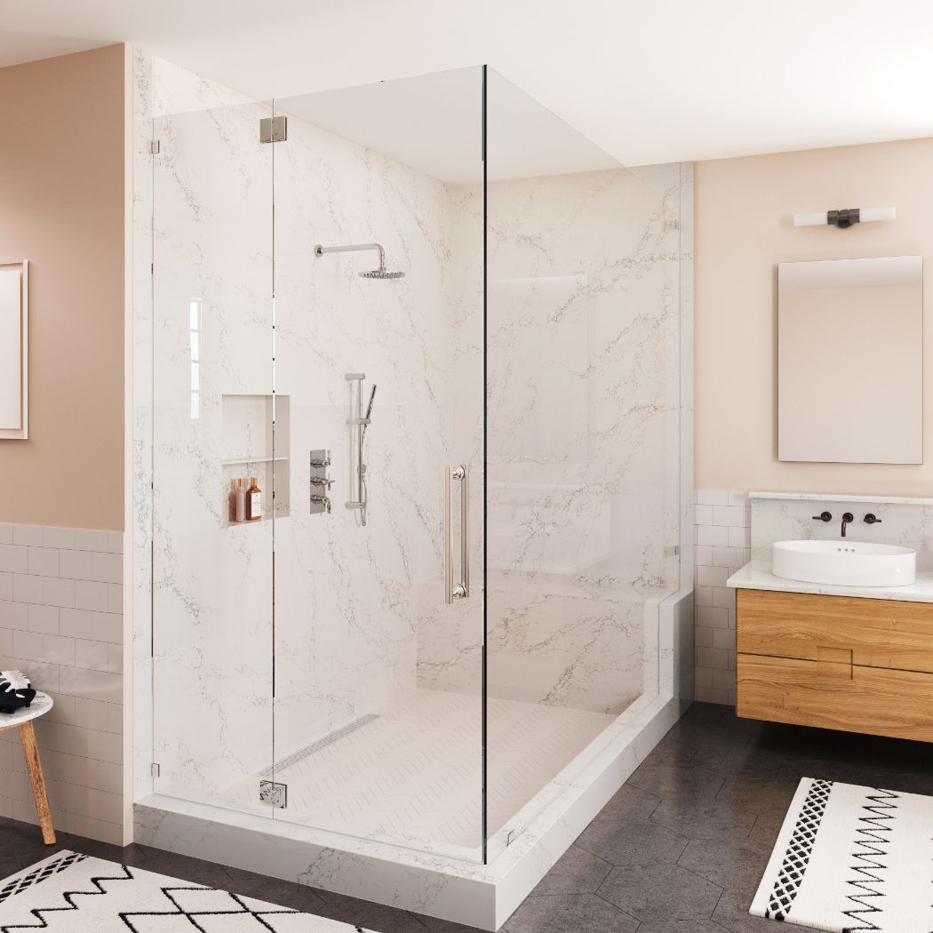 Colton Cambria Quartz Bathroom Shower Walls with Tile Floors