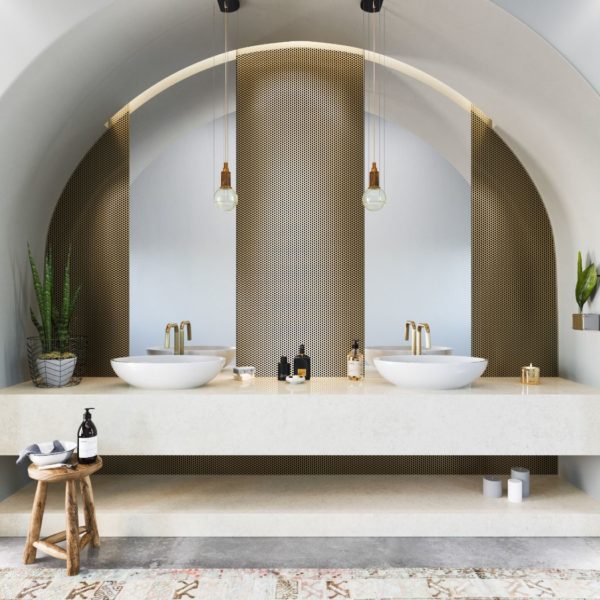 Malvern Cambria Quartz Bathroom with Two Sink Bowls
