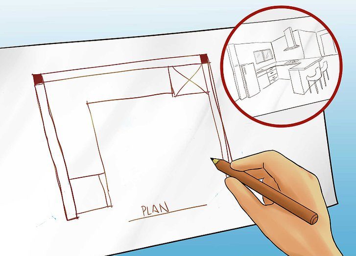 Outline of How to Measure Countertops with Hand Holding Pencil Drawing a Plan on Paper