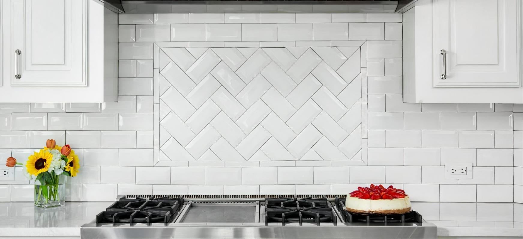 Countertop Backsplash using White Subway Tiles