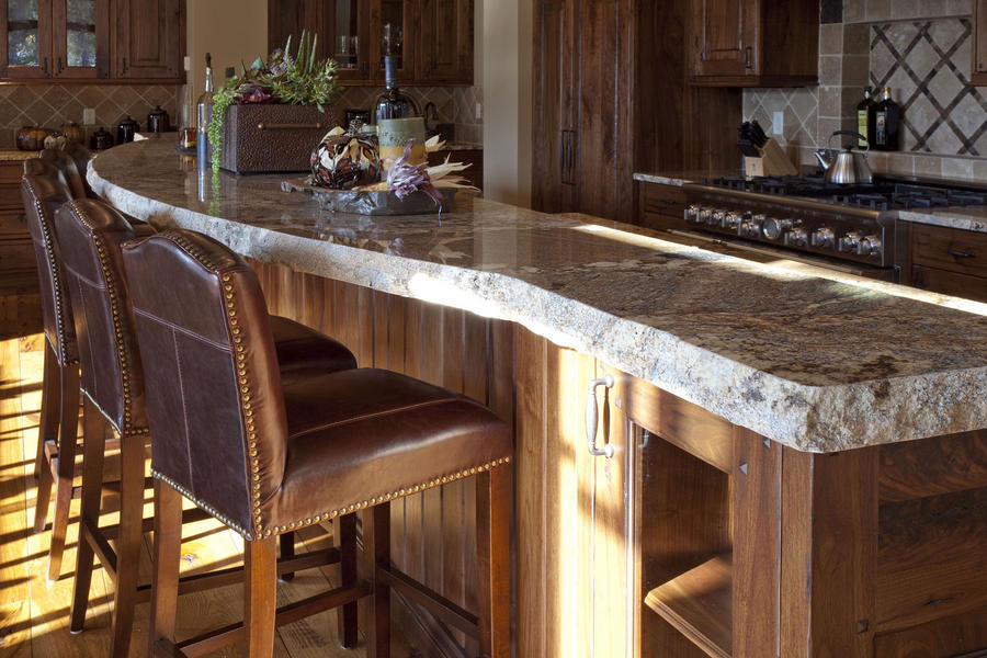 Bar Countertop with Chiseled Edge and bar Stool Chairs