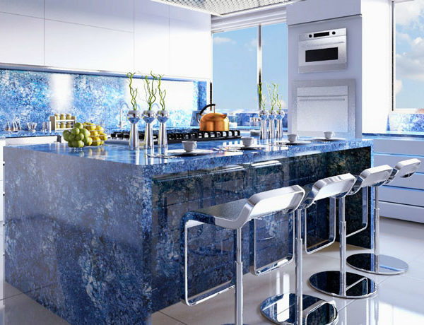 Blue Agata Treated Granite Kitchen