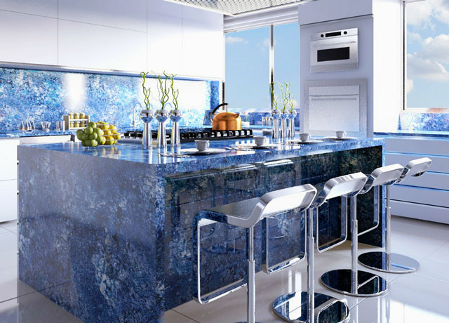 Blue Agata Treated Granite Kitchen