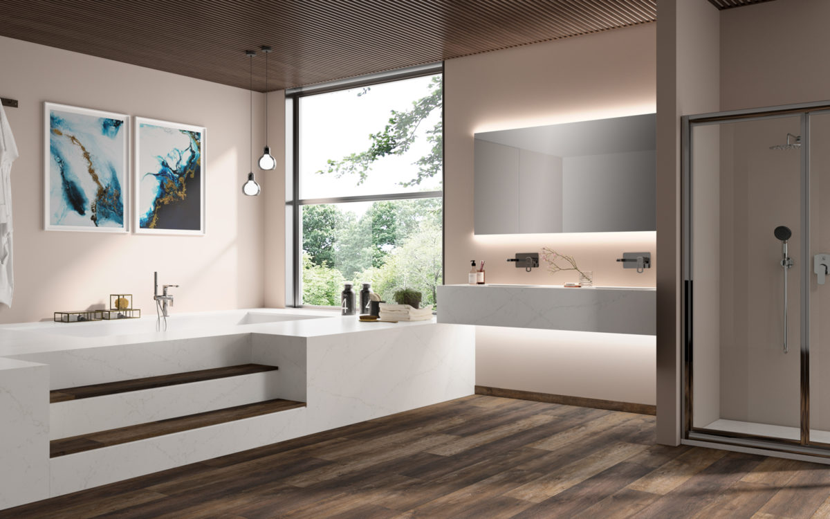 Picture of a Bathroom with Etude LG Viatera Countertops