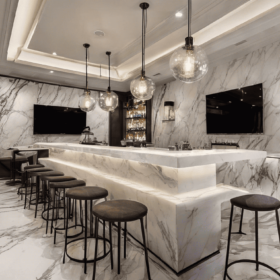 Marble Porcelain Countertops installed in modern bar