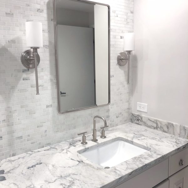 White Arabesque Silestone Quartz Bathroom