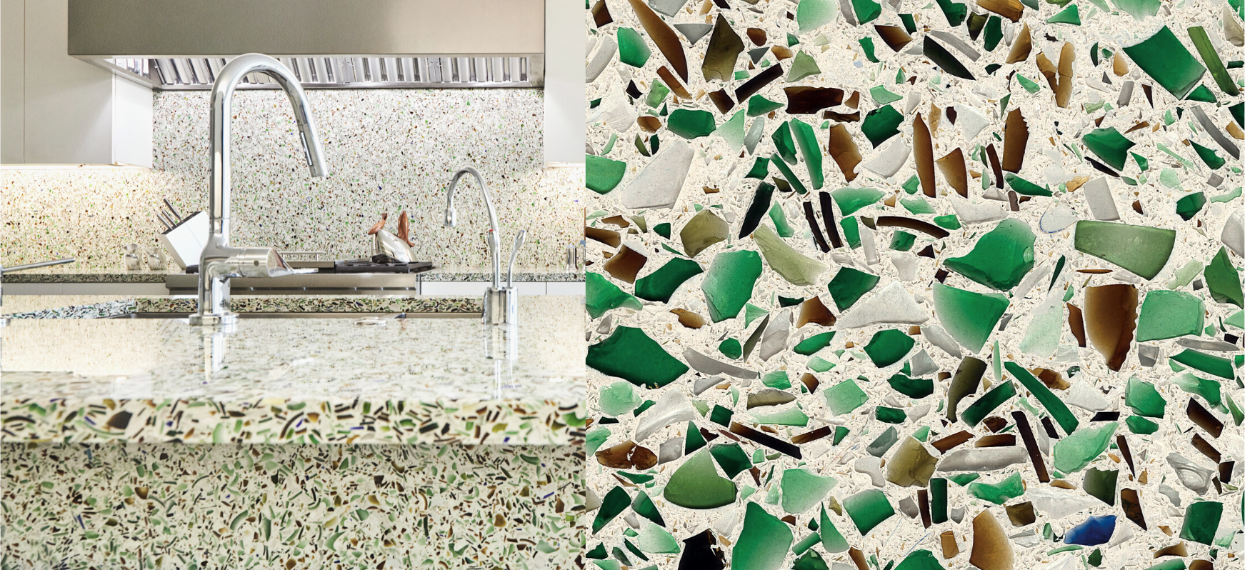 Bistro Green Vetrazzo Recycled Glass Kitchen Countertops