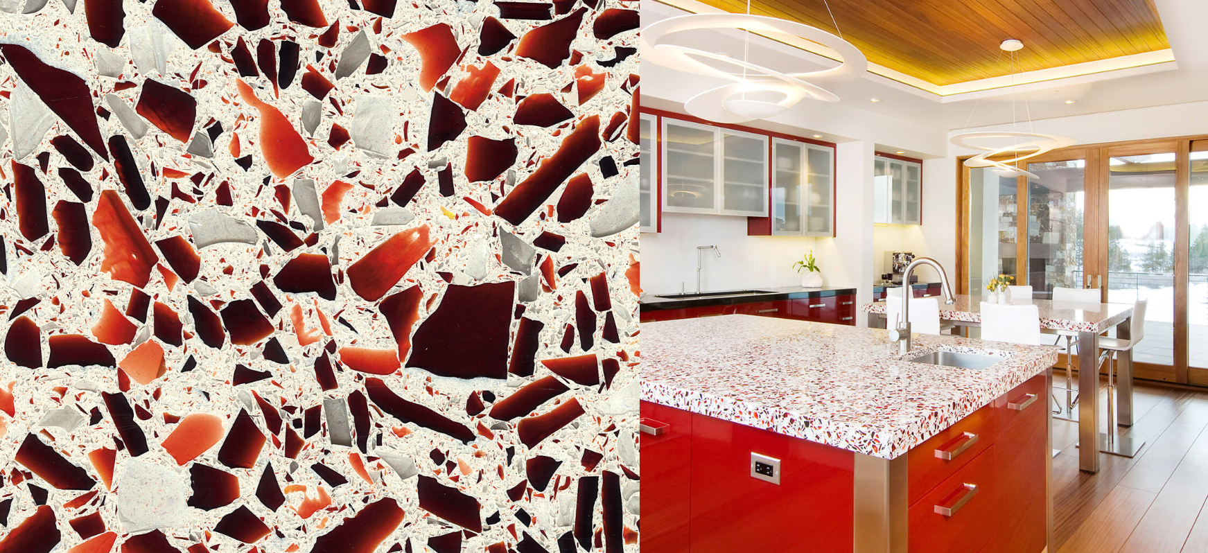 Ruby Red Vetrazzo Recycled Glass Kitchen Countertops